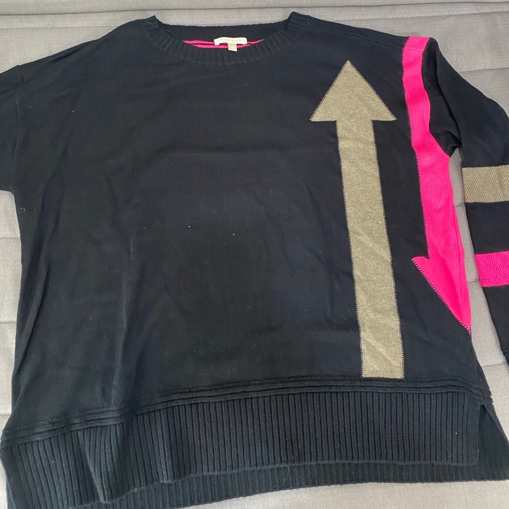 Black, pink and grey Lisa Todd Sweater, new with tags. Size XL